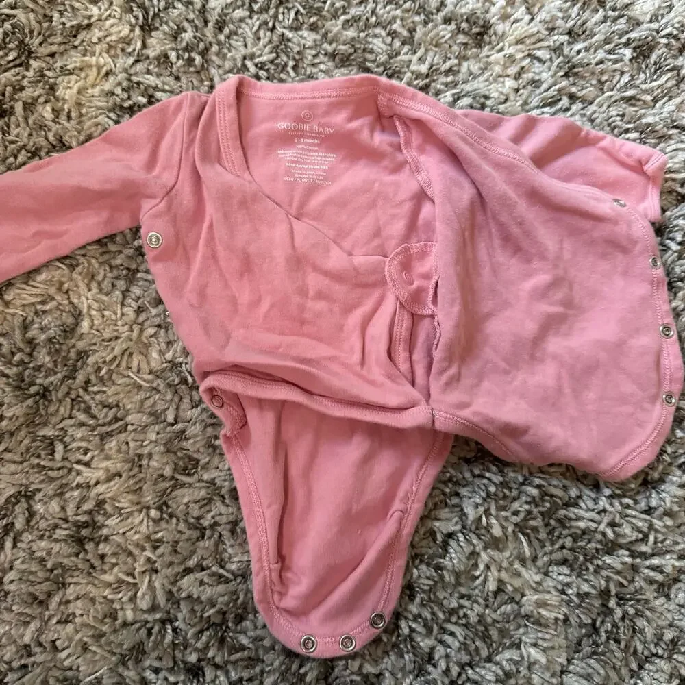 Goobie Baby Girl Pink Onesie Kimono Bodysuit 0-3 Months Shirt Cotton Long Sleeve
